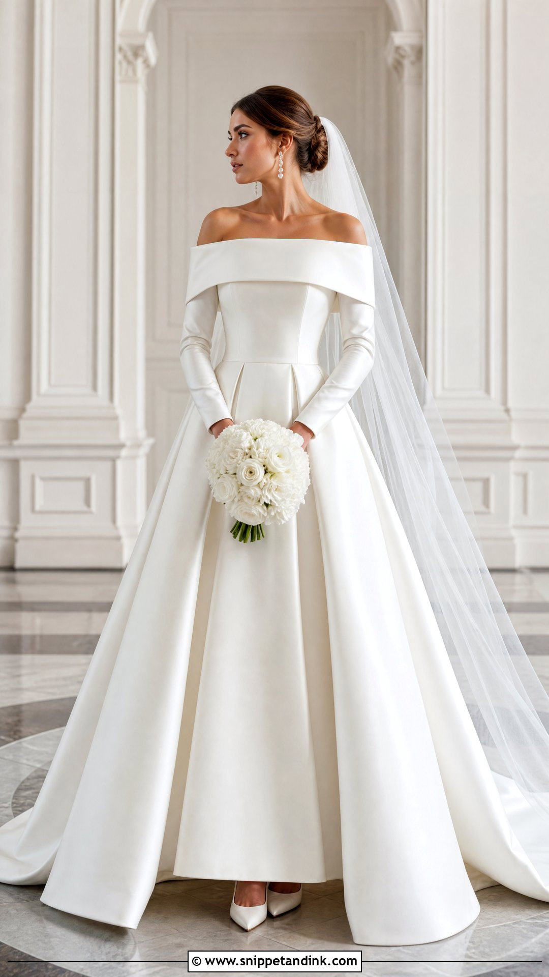 Mikado Off the Shoulder Long Sleeve Wedding Dress - Snippet and Ink - 20 Off the Shoulder Long Sleeve Wedding Ideas