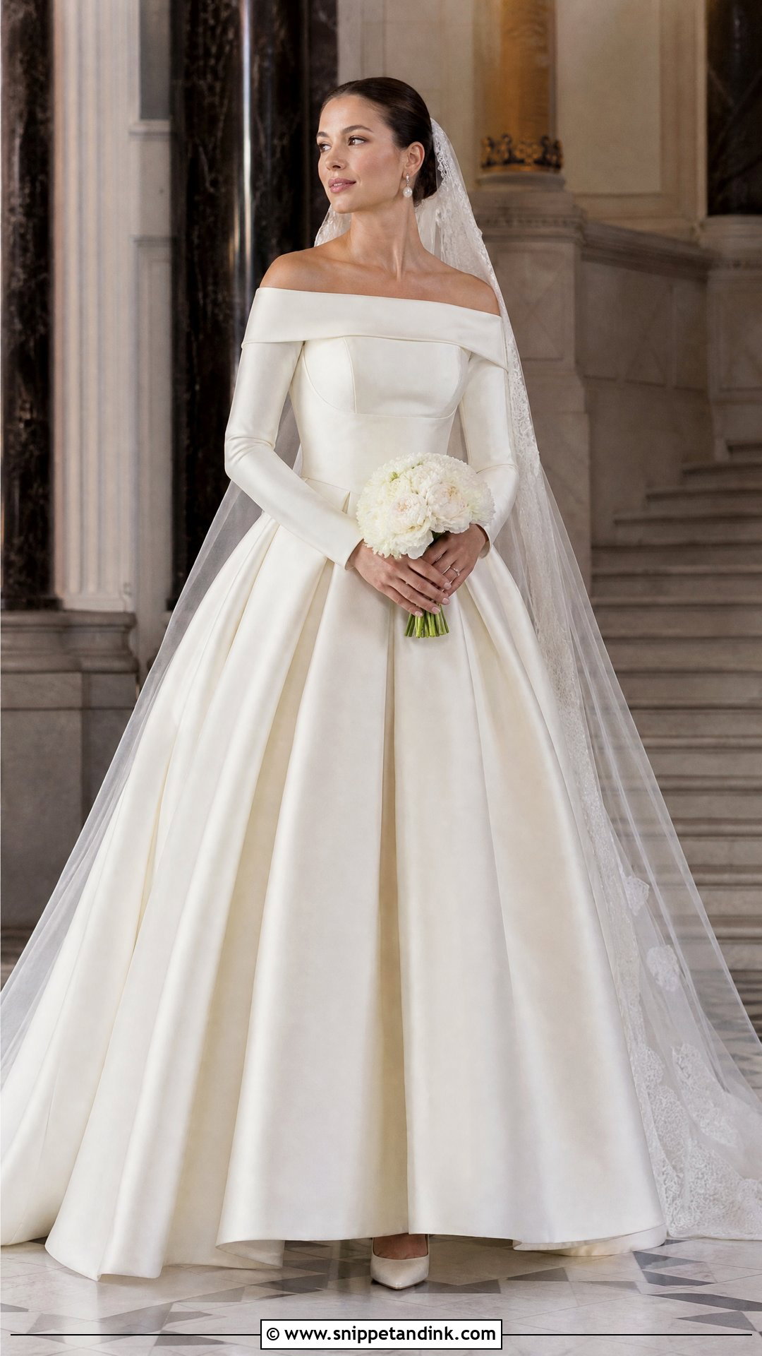 Mikado Off the Shoulder Long Sleeve Wedding Dress - Snippet and Ink - 20 Wedding Dress Off the Shoulder Sleeves