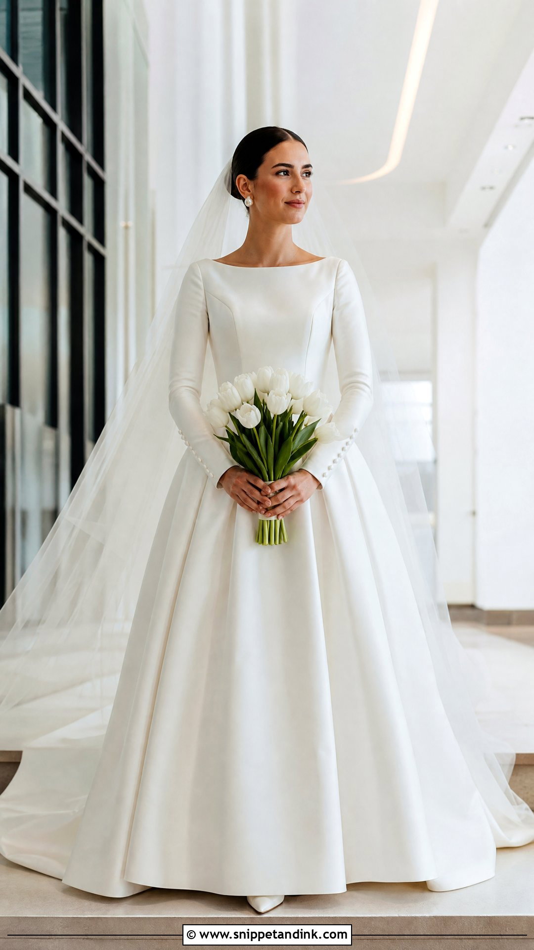Mikado Princess Wedding Dress With Button Sleeves - Snippet and Ink - 20 Princess Wedding Dresses Long Sleeve
