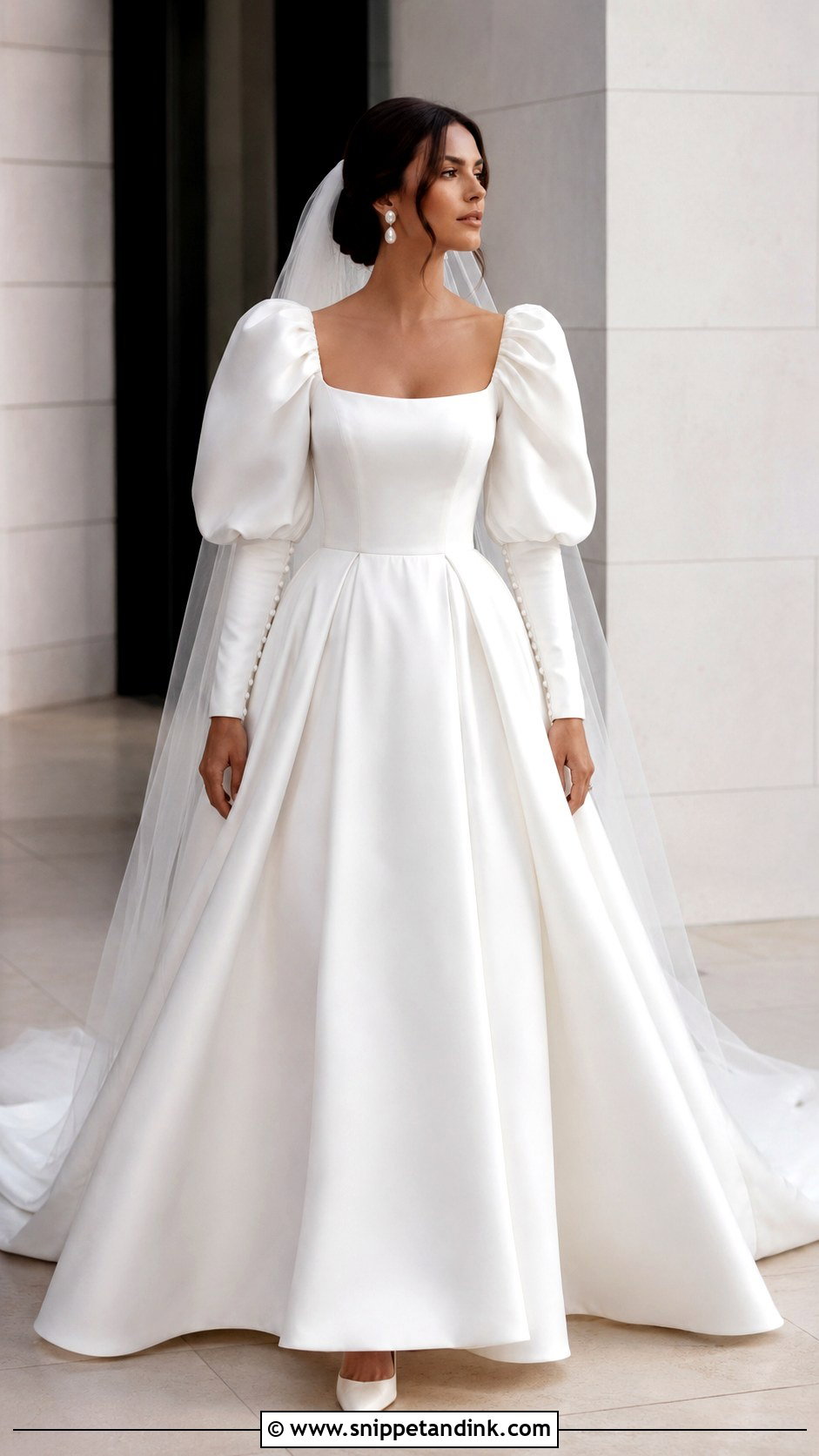 Mikado Puff Sleeve Princess Wedding Dress - Snippet and Ink - 20 Long Sleeve Princess Wedding Dress Ideas