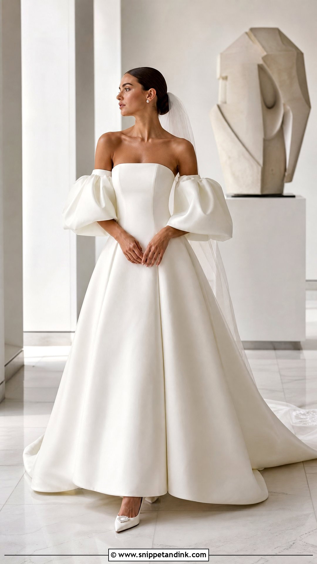 Mikado Sleeves With Minimalist Ball Gown - Snippet and Ink - 20 Wedding Sleeves Detachable