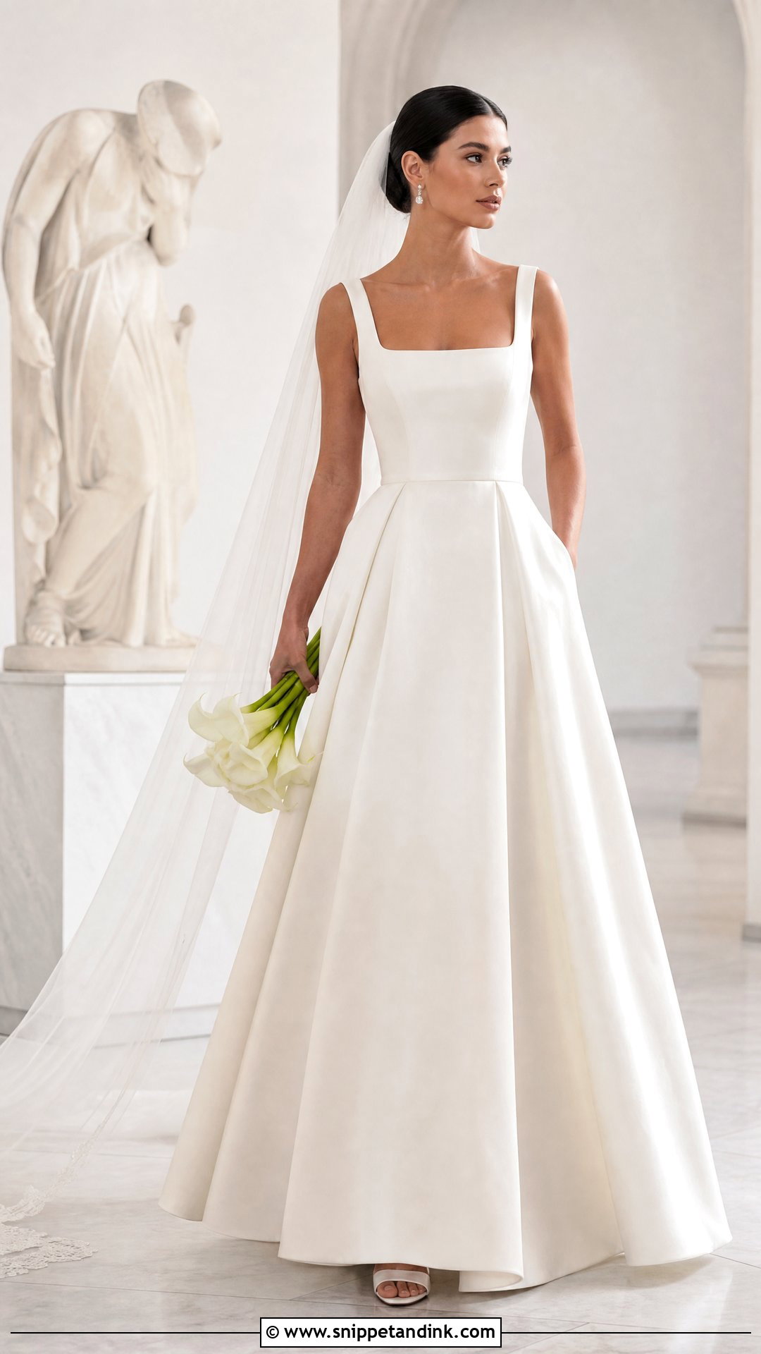 Mikado Square Neck A Line Wedding Dress - Snippet and Ink - 20 Square Neck Wedding Dress Aline Ideas