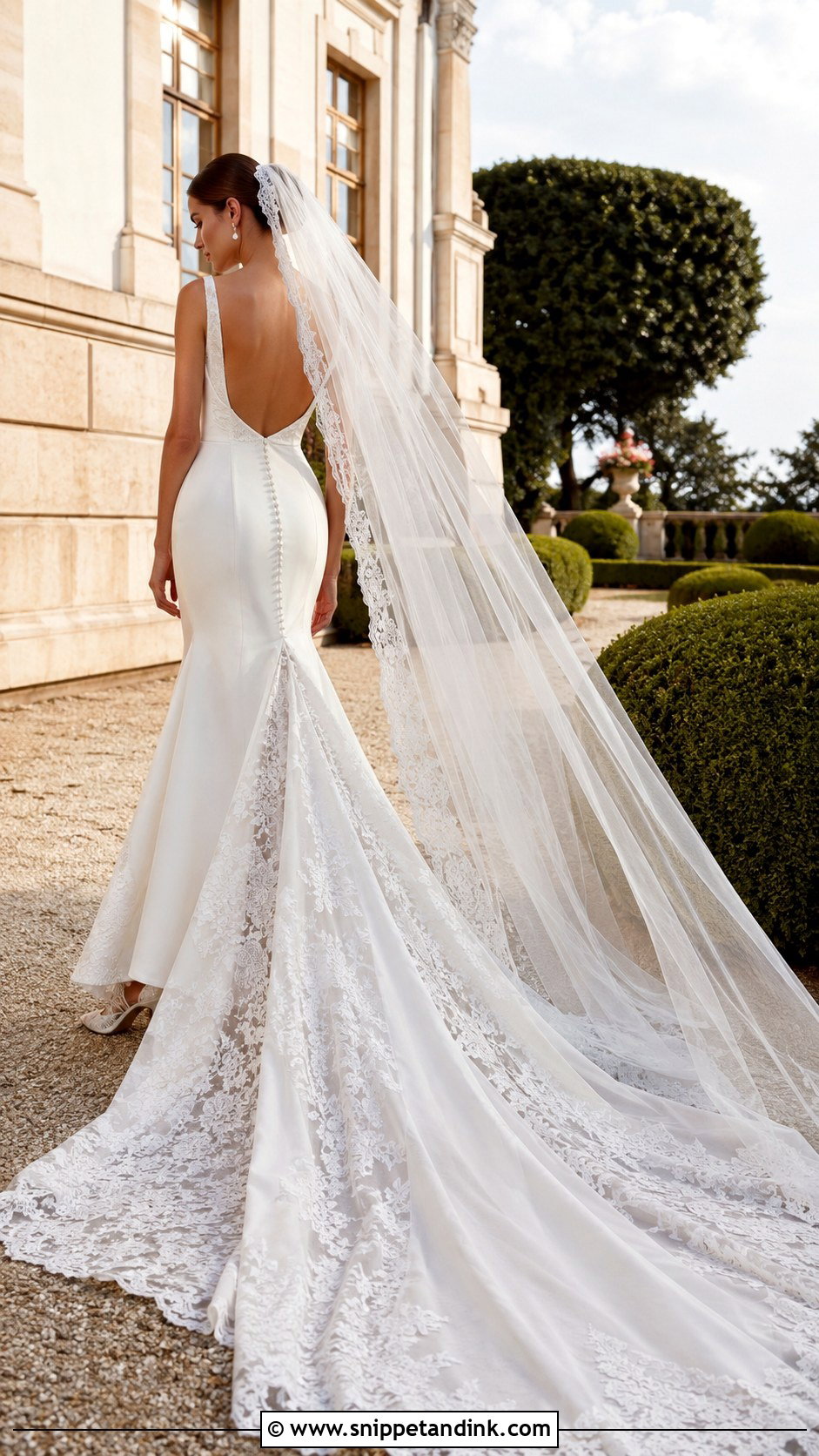 Mikado Trumpet Gown With Lace Train - Snippet and Ink - 20 Mikado Wedding Gown Ideas