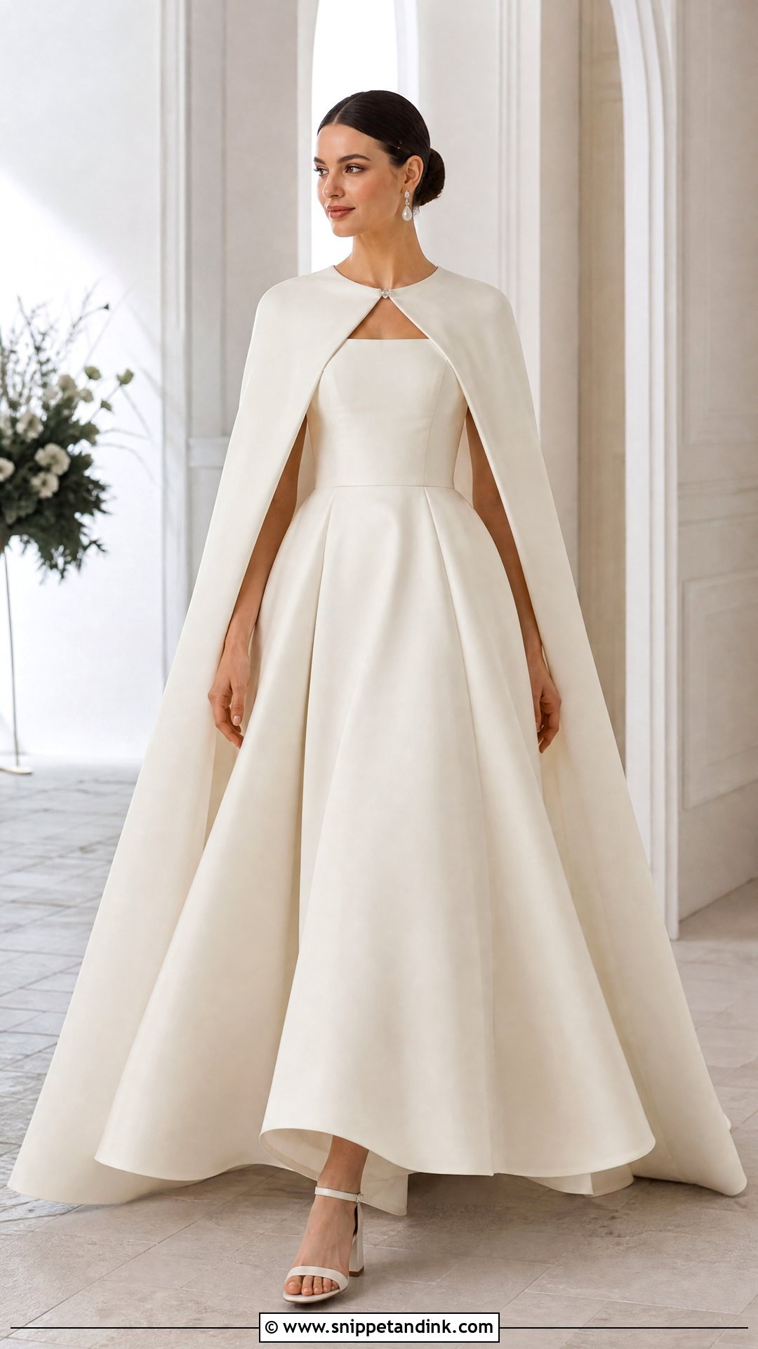 Mikado Wedding Dress With Bridal Cape - Snippet and Ink - 20 Warm Wedding Dress Ideas