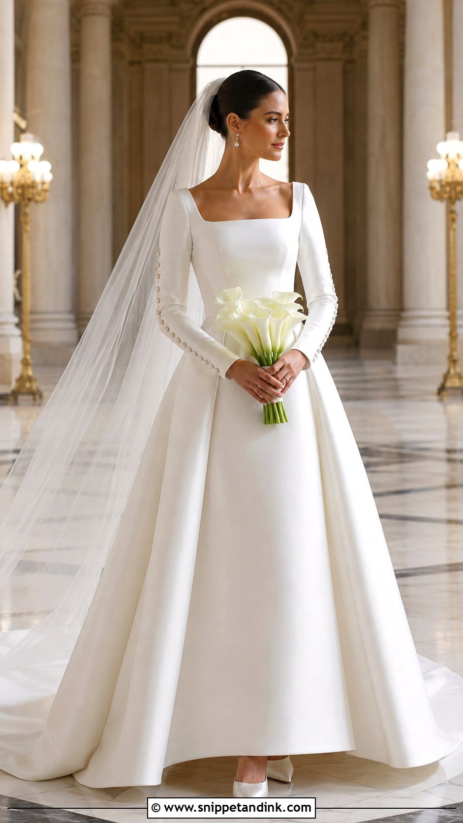 Mikado Wedding Dress With Buttoned Sleeves - Snippet and Ink - 20 Bride Dress with Sleeves
