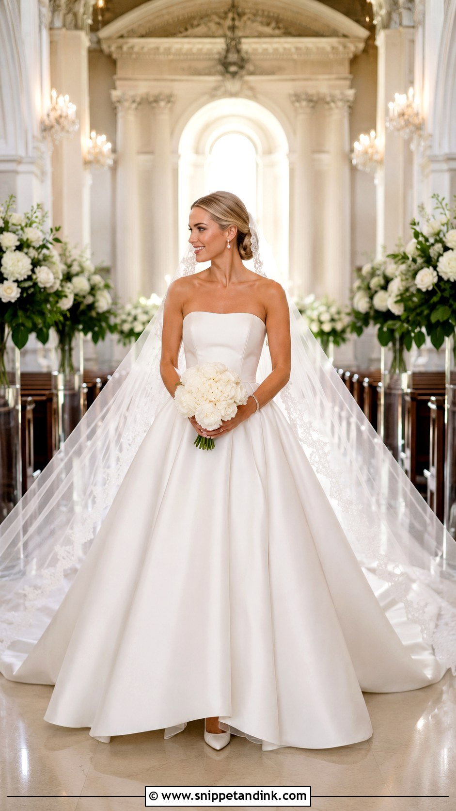 Mikado Wedding Dress With Cathedral Veil - Snippet and Ink - 25 Mikado Wedding Dress Ideas