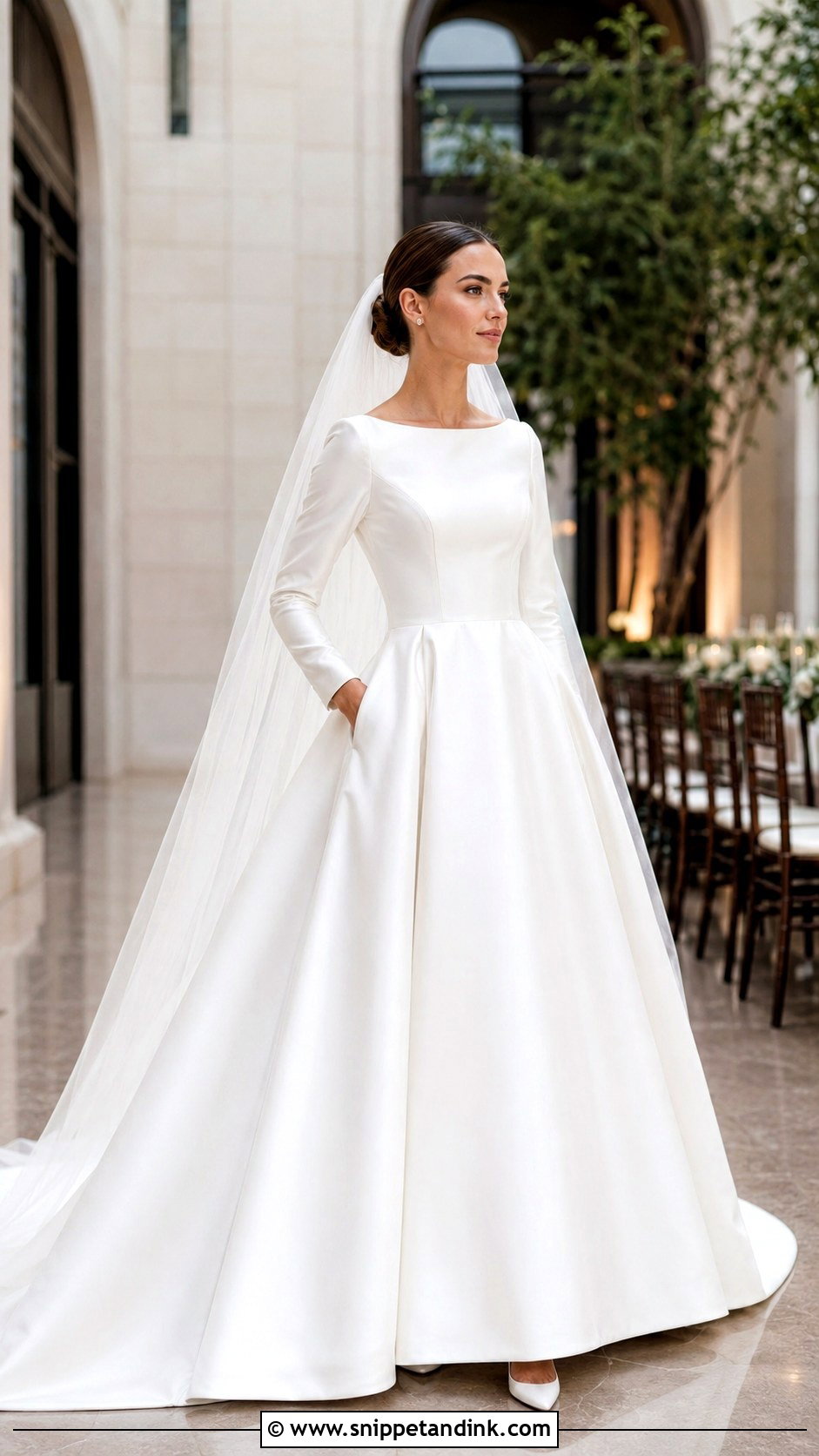 Mikado Wedding Gown With Pockets and Sleeves - Snippet and Ink - 20 Modest Wedding Gowns with Sleeves