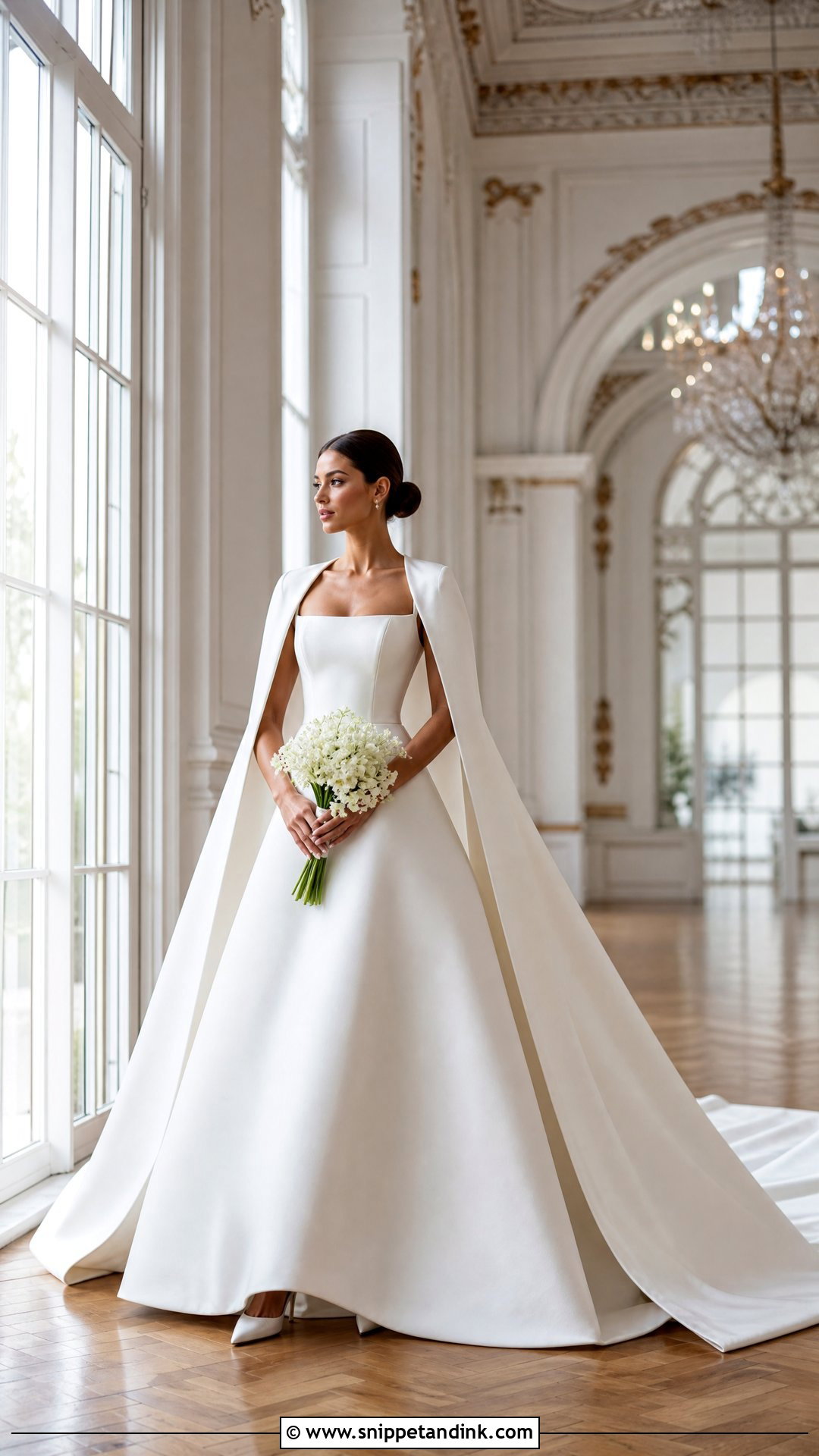 Mikado Winter Bridal Gown With Cape - Snippet and Ink - 20 Winter Bridal Ideas