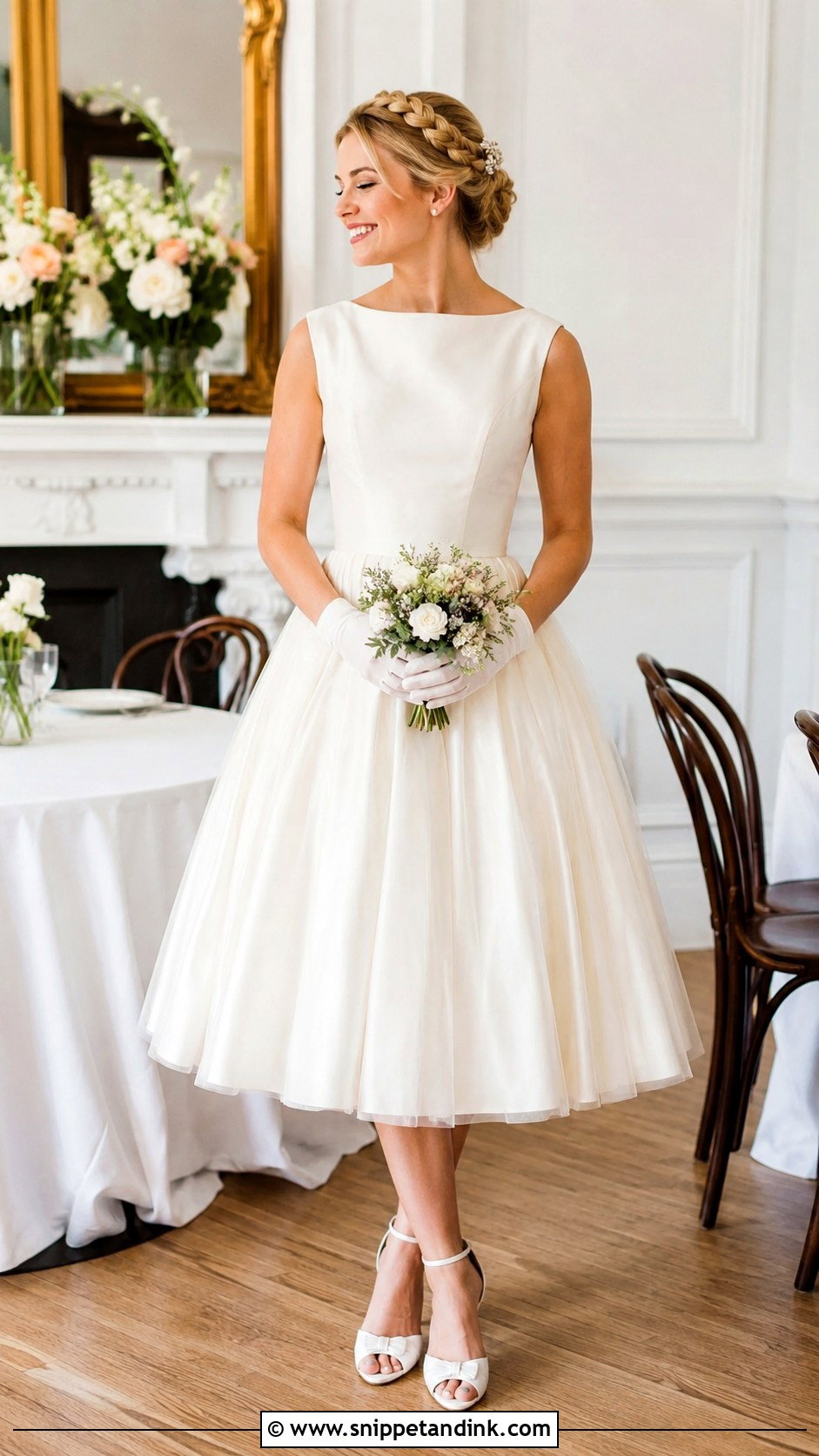 Milkmaid Braid With Tea Length Wedding Dress - Snippet and Ink - 20 Braid Dress Wedding Ideas