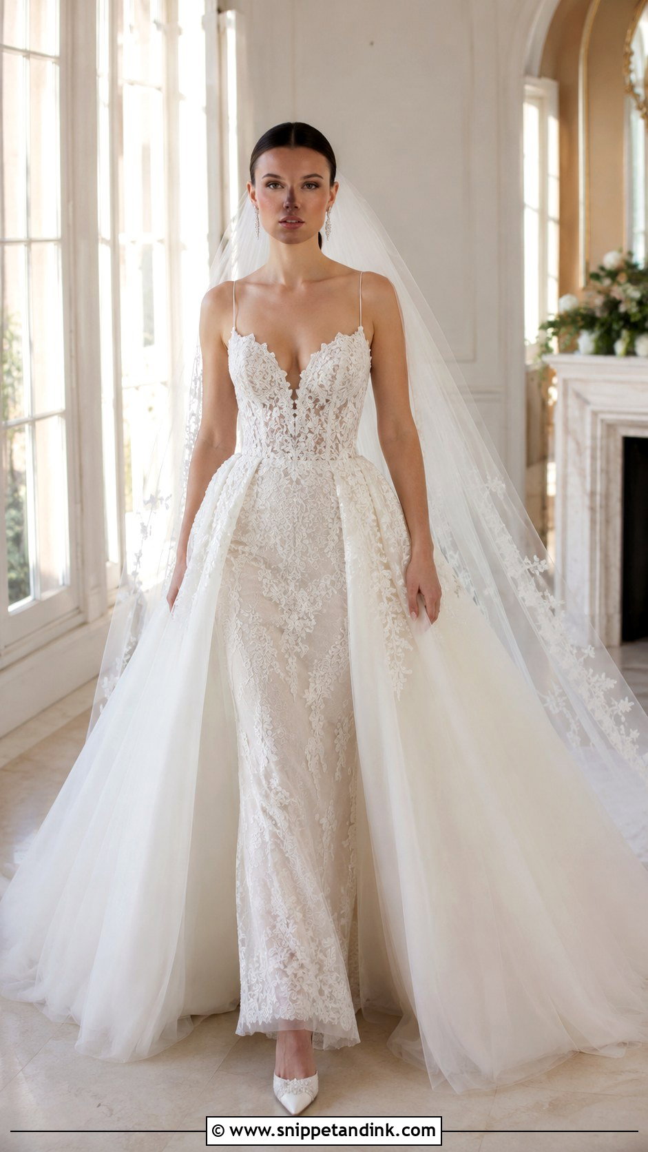 Millie Bobby Brown Detachable Overskirt Wedding Gown - Snippet and Ink - 20 Milly Bobby Brown Wedding Gown Ideas