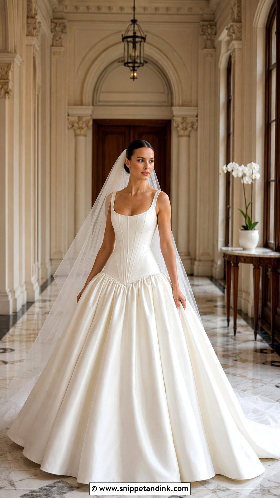 Millie Bobby Brown Drop Waist Satin Ball Gown - Snippet and Ink - 20 Milly Bobby Brown Wedding Gown Ideas