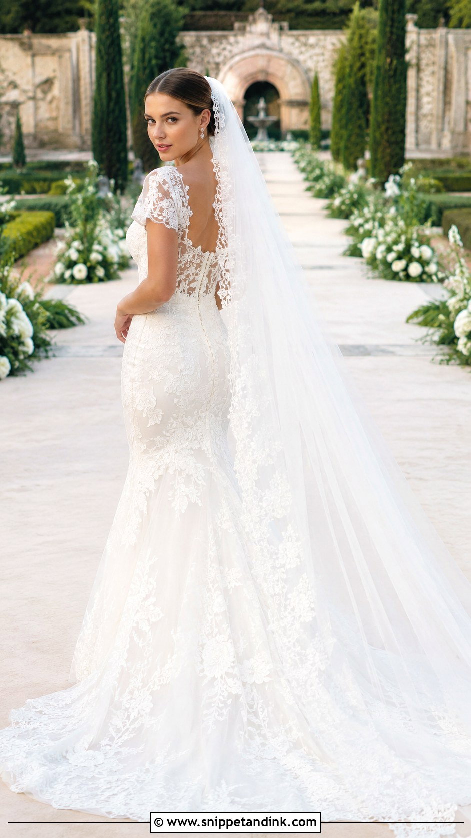 Millie Bobby Brown Fishtail Wedding Gown With Cathedral Veil - Snippet and Ink - 20 Milly Bobby Brown Wedding Gown Ideas