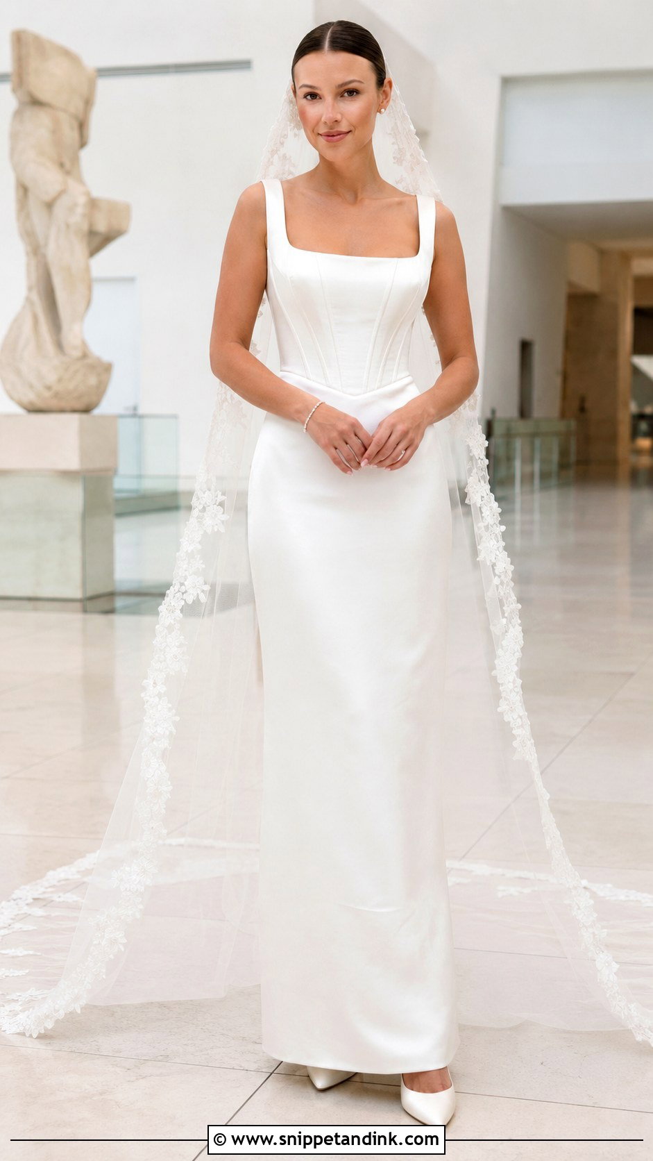 Millie Bobby Brown Minimal Satin Gown With Lace Veil - Snippet and Ink - 20 Milly Bobby Brown Wedding Gown Ideas