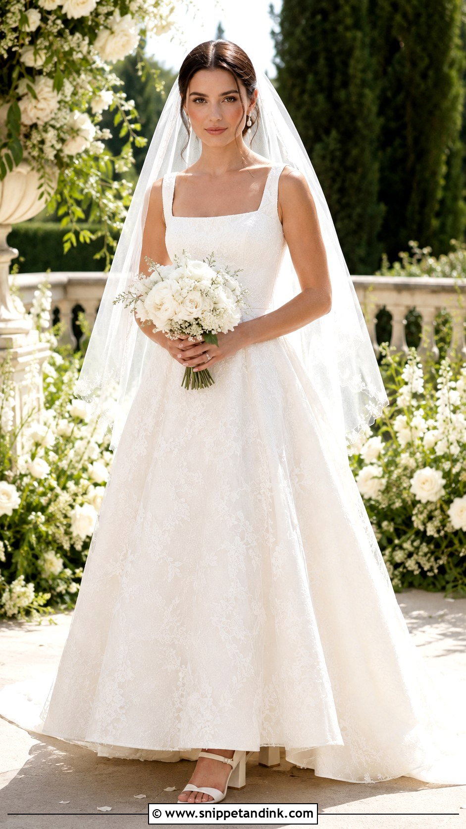 Millie Bobby Brown Square Neck Lace Wedding Gown - Snippet and Ink - 20 Milly Bobby Brown Wedding Gown Ideas