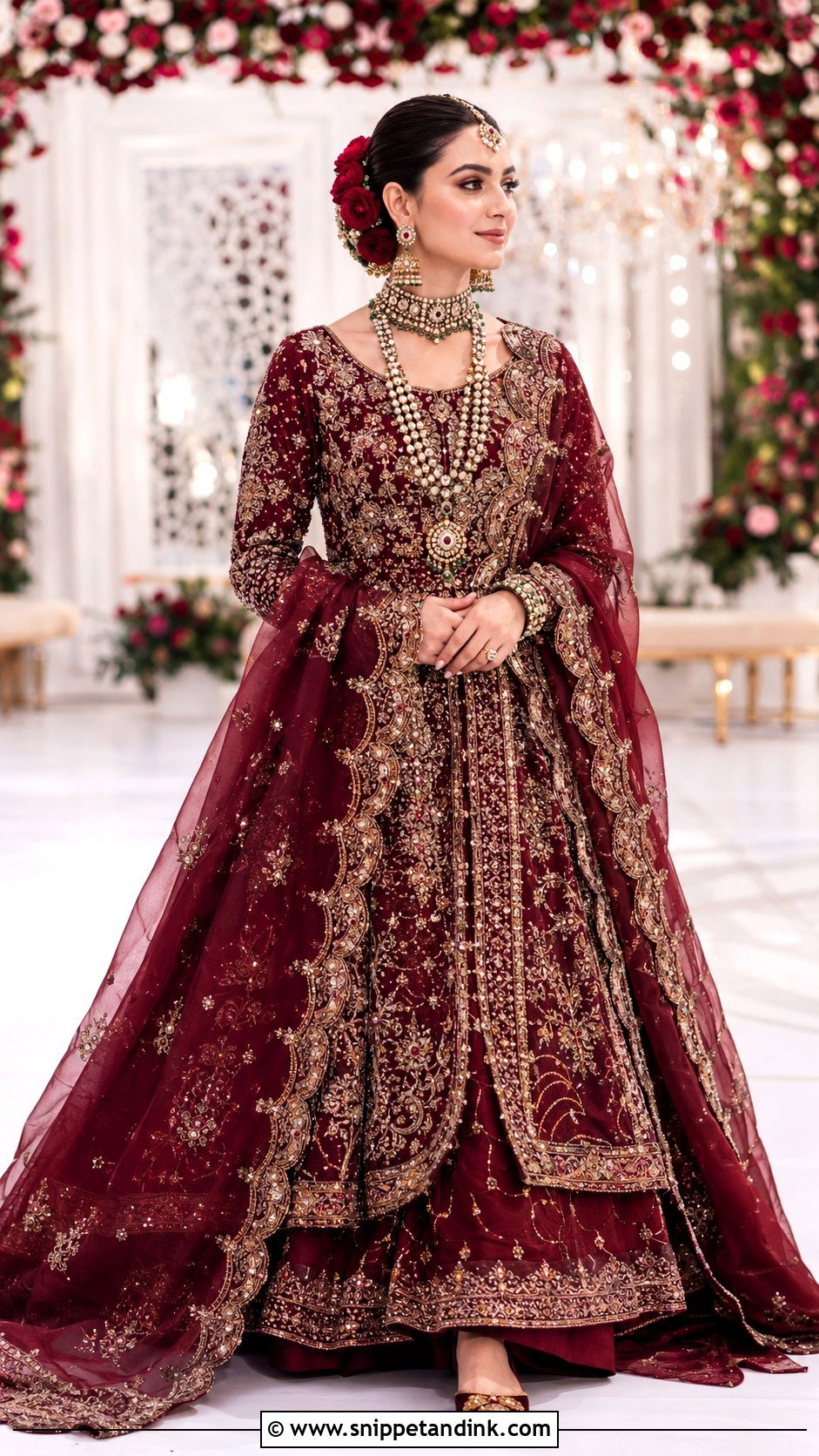 Minal Khan Maroon Zardozi Pishwas - Snippet and Ink - 20 Minal Khan Wedding Dress Ideas