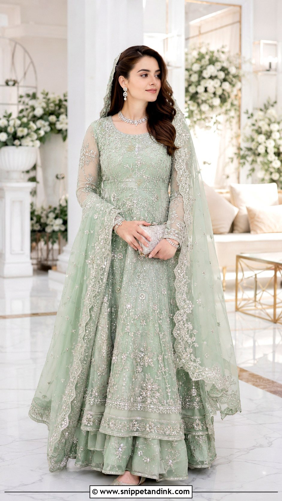 Minal Khan Mint Green Walima Pishwas - Snippet and Ink - 20 Minal Khan Wedding Dress Ideas