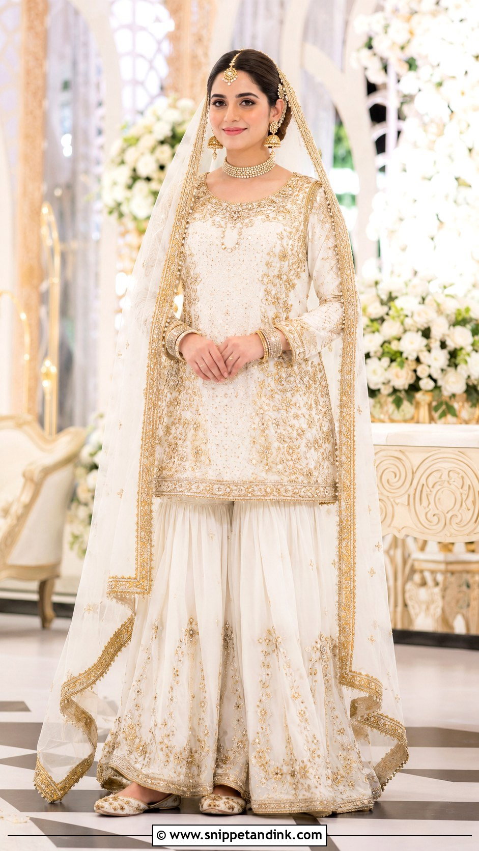 Minal Khan White Gold Nikah Gharara - Snippet and Ink - 20 Minal Khan Wedding Dress Ideas