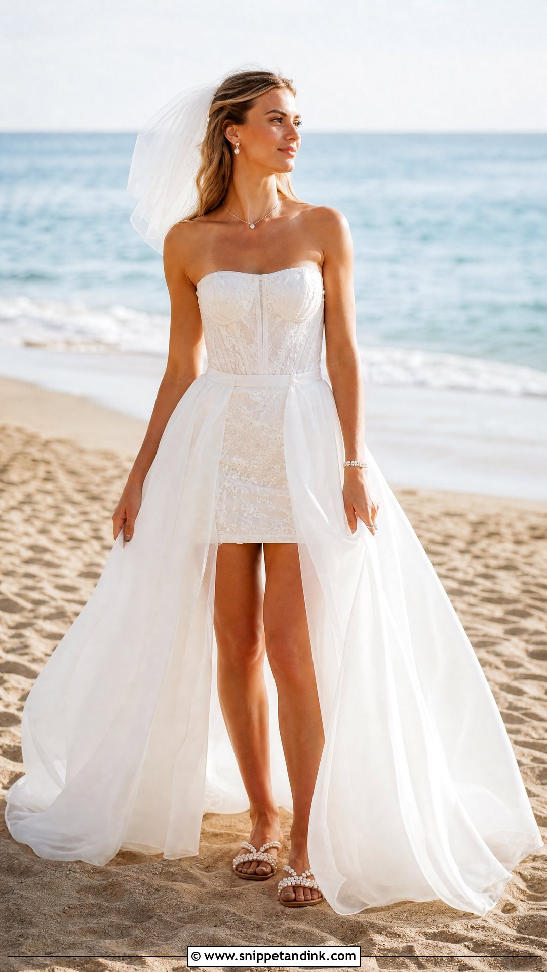 Mini Beach Wedding Dress With Detachable Overskirt - Snippet and Ink - 20 Short Beach Wedding Dress Ideas