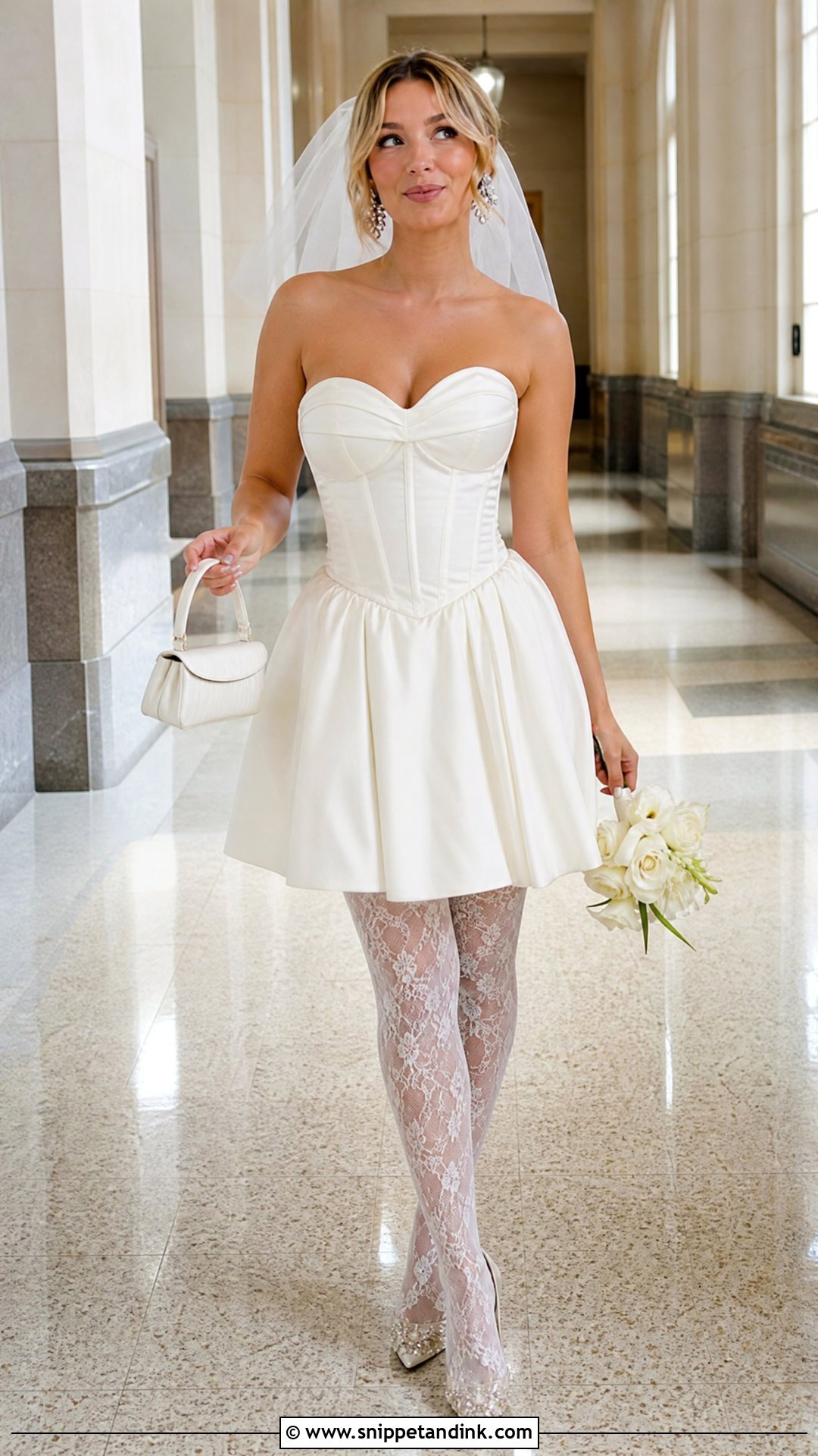Mini Wedding Dress With Sheer Tights - Snippet and Ink - 25 Revealing Wedding Dress Ideas