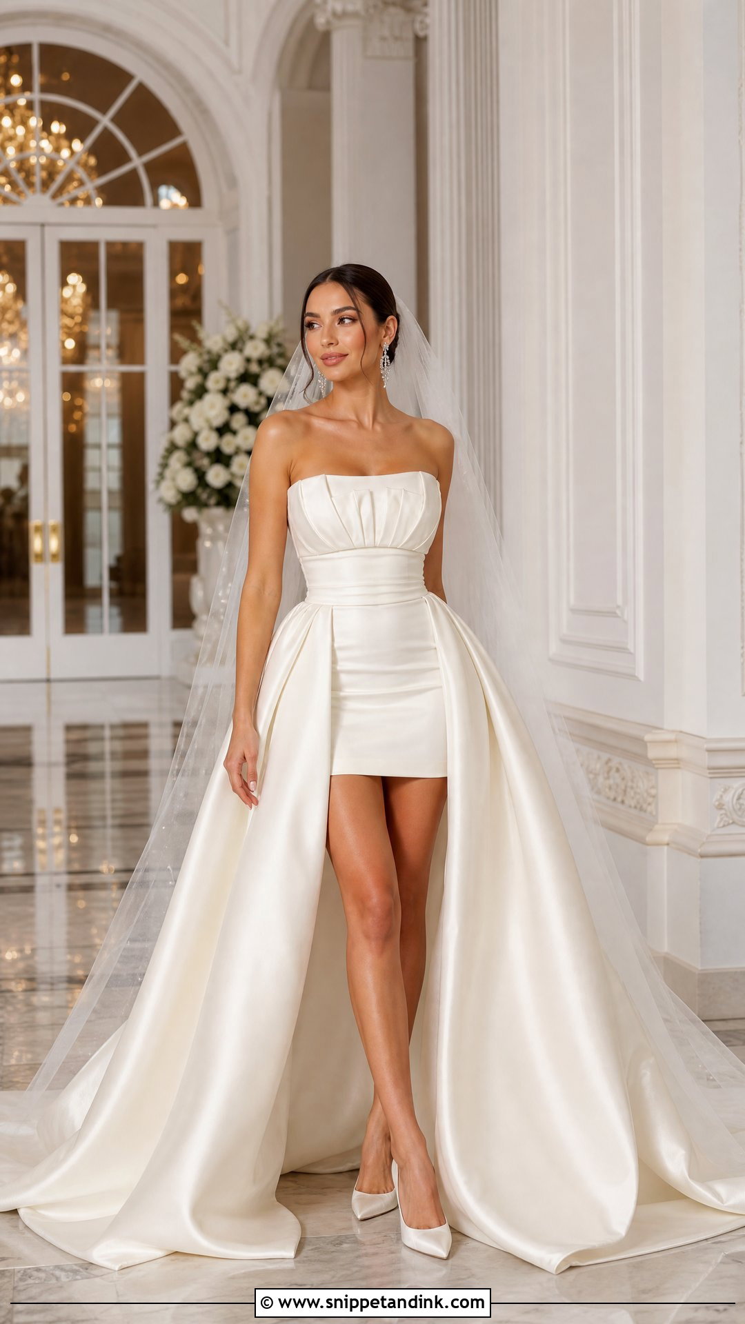 Mini Wedding Gown With Cathedral Overskirt - Snippet and Ink - 25 Two Way Wedding Gown Ideas