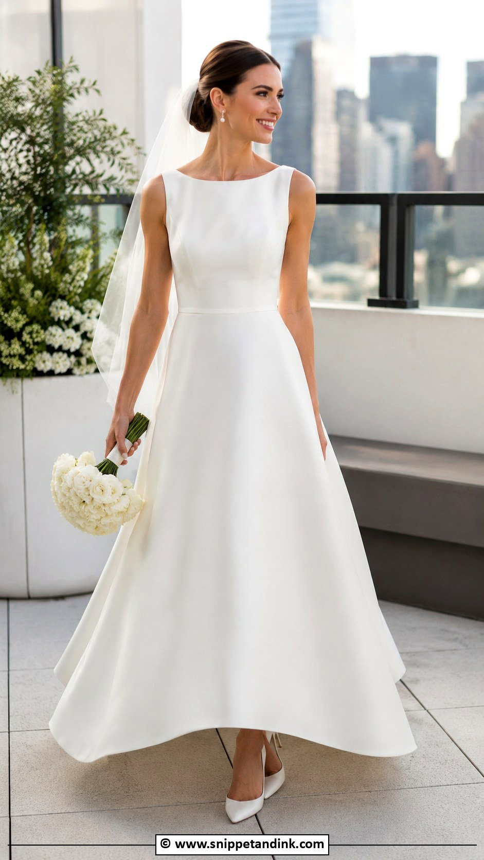 Minimal A Line Wedding Dress With Pearl Earrings - Snippet and Ink - 30 Aline Wedding Dress Ideas