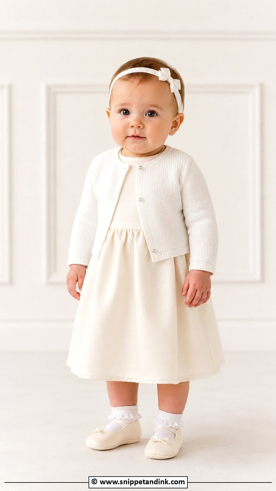 Minimal Baptism Dress With White Cardigan - Snippet and Ink - 25 Baby Girl Baptism Dress Ideas