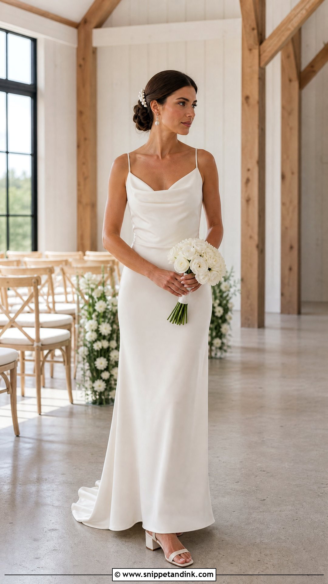 Minimal Barn Wedding Dress With Pearl Accessories - Snippet and Ink - 25 Barn Wedding Dresses