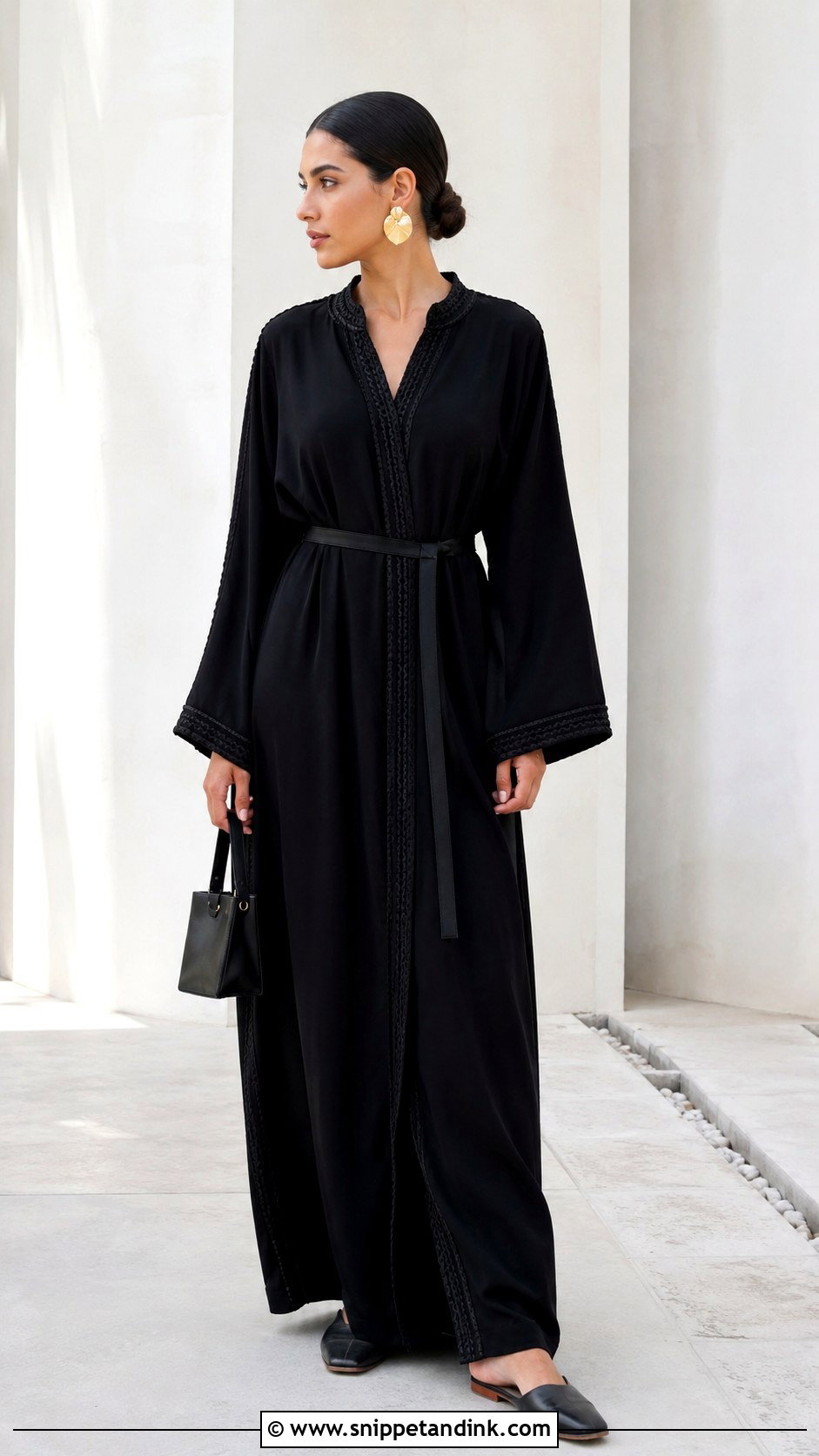 Minimal Black Moroccan Caftan Outfit - Snippet and Ink - 20 Black Moroccan Caftan Ideas