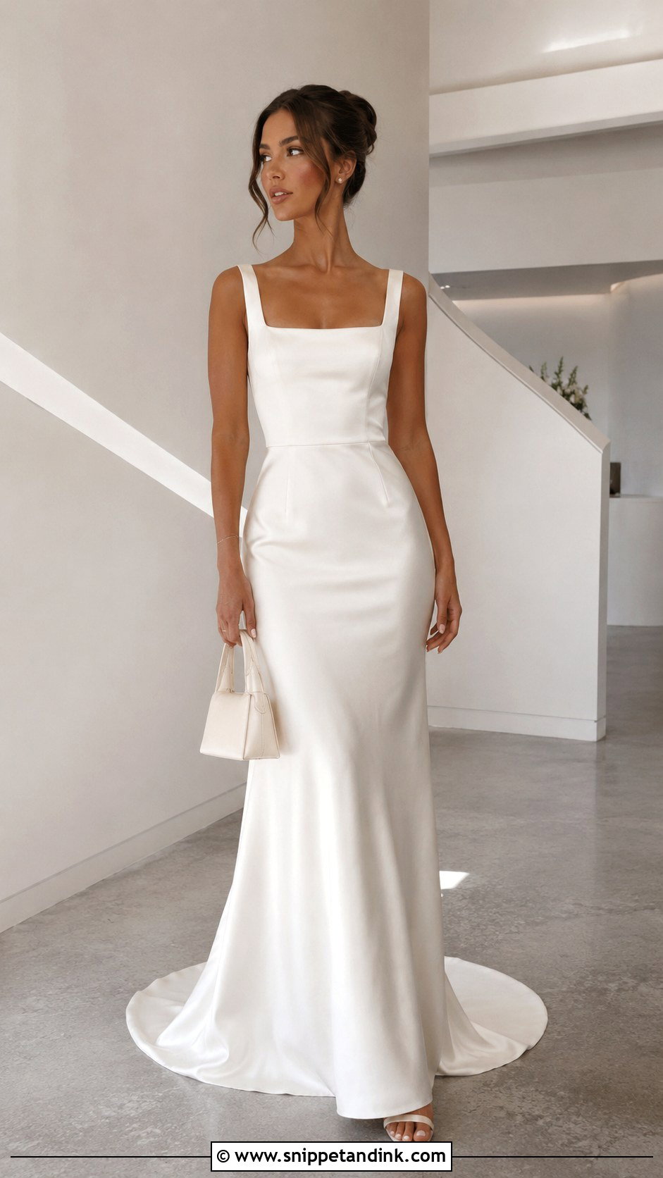 Minimal Bridal Gown With Block Heels - Snippet and Ink - 20 Carry Bridal Style Ideas