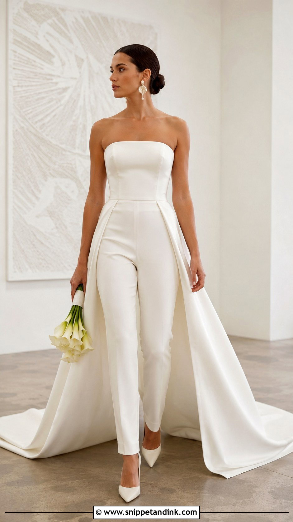 Minimal Bridal Jumpsuit With Train - Snippet and Ink - 25 Bridal Jumpsuit with Train Ideas