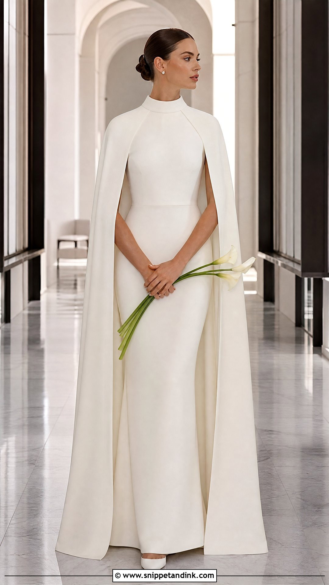 Minimal Bride High Neck Cape Gown - Snippet and Ink - 20 Minimal Bride Ideas