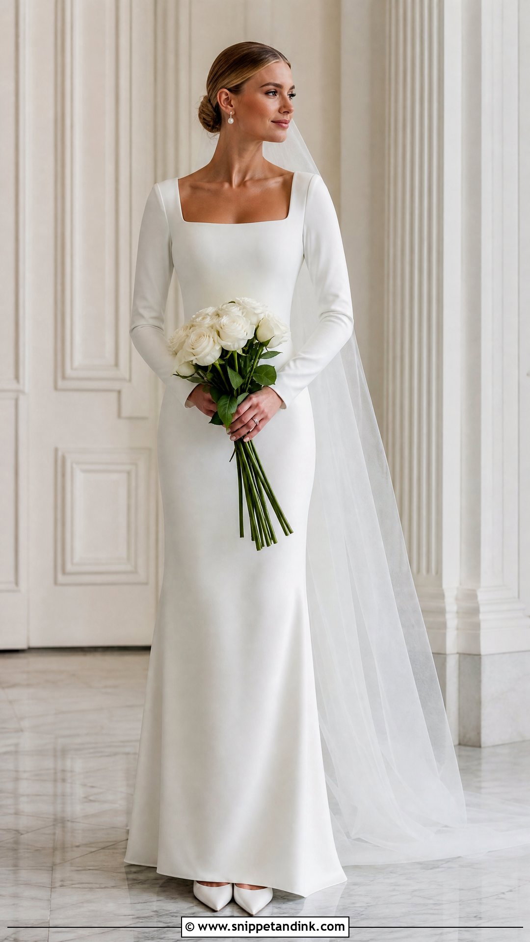 Minimal Bride Square Neck Long Sleeve Gown - Snippet and Ink - 20 Minimal Bride Ideas