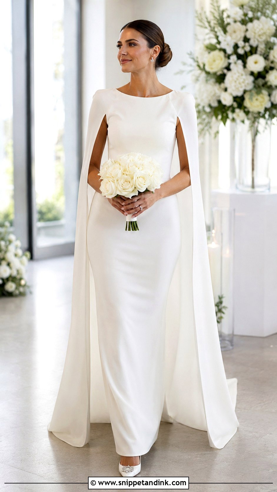 Minimal Cape Sleeve Wedding Dress - Snippet and Ink - 20 Minimal Bride Dress Ideas