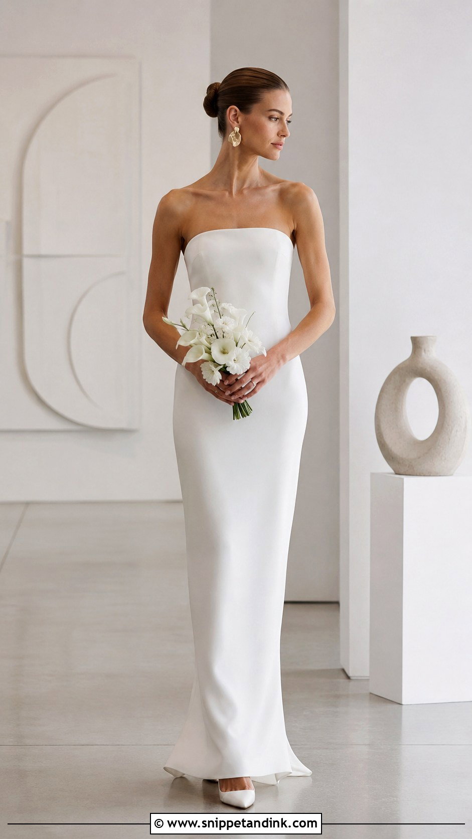 Minimal Column Elopement Wedding Dress - Snippet and Ink - 30 Elopement Wedding Dresses