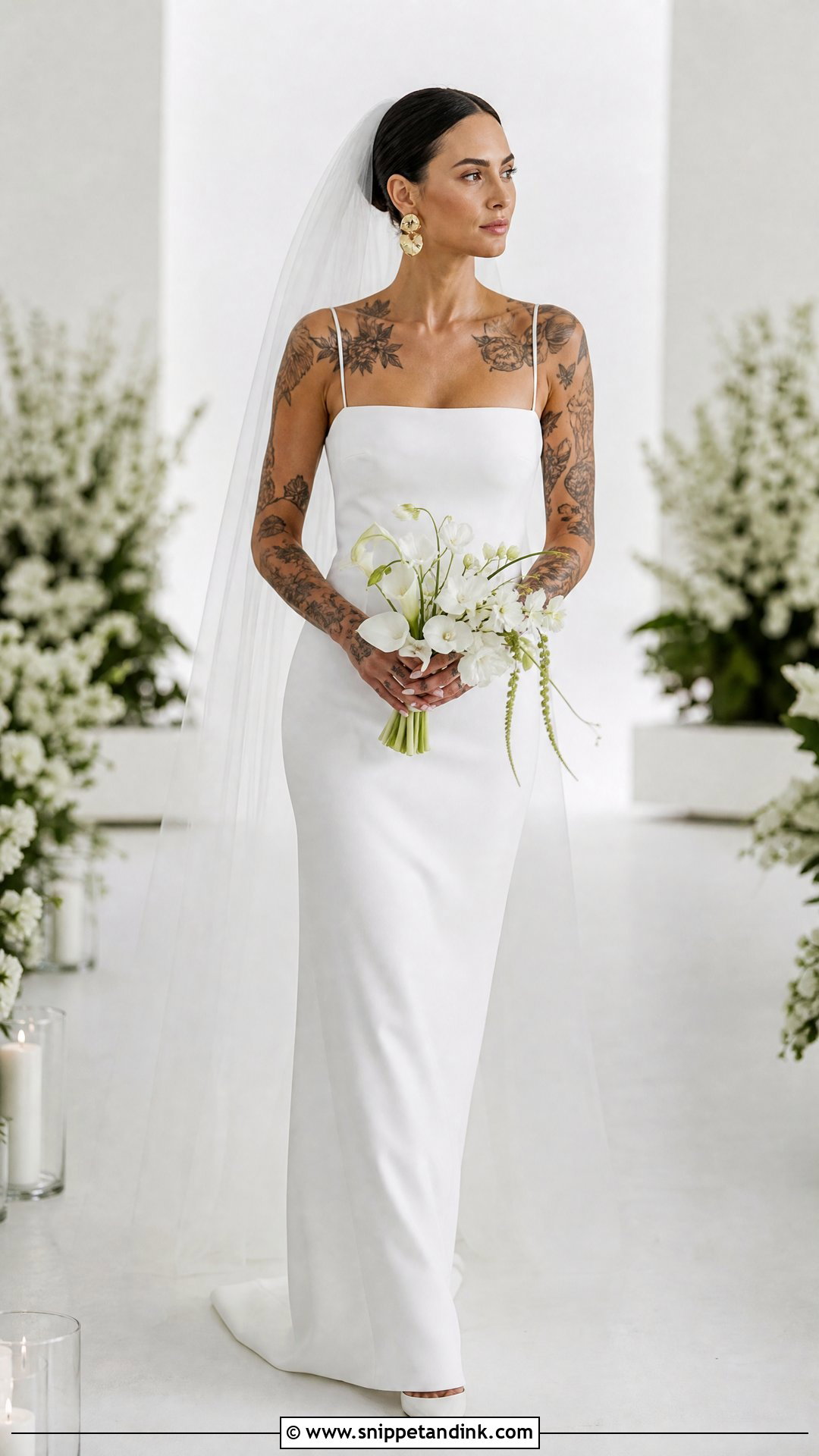 Minimal Column Wedding Dress - Snippet and Ink - 20 Tattooed Bride Wedding Dress Ideas