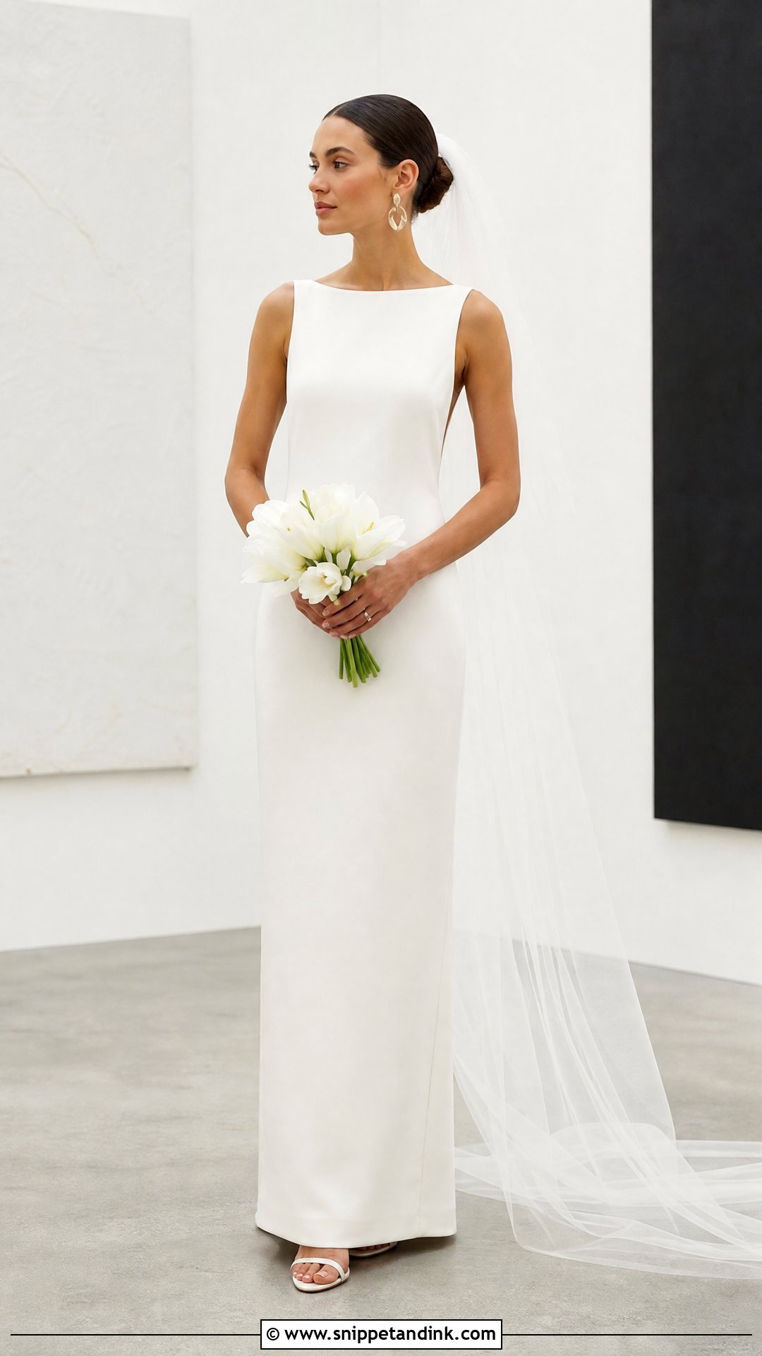 Minimal Column Wedding Dress Outfit - Snippet and Ink - 25 Wedding Day Outfit Ideas
