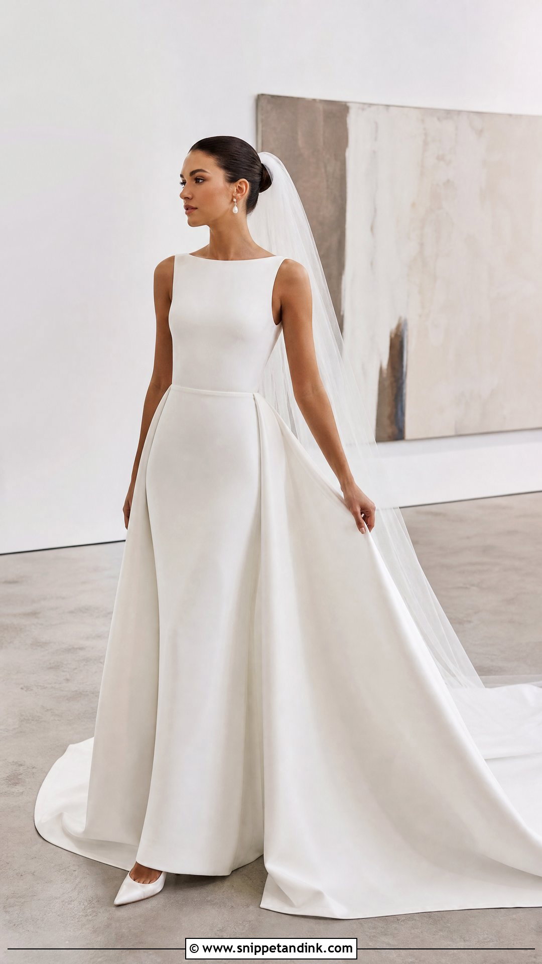 Minimal Column Wedding Dress With Detachable Chapel Train - Snippet and Ink - 20 Wedding Dress Train Lengths Ideas