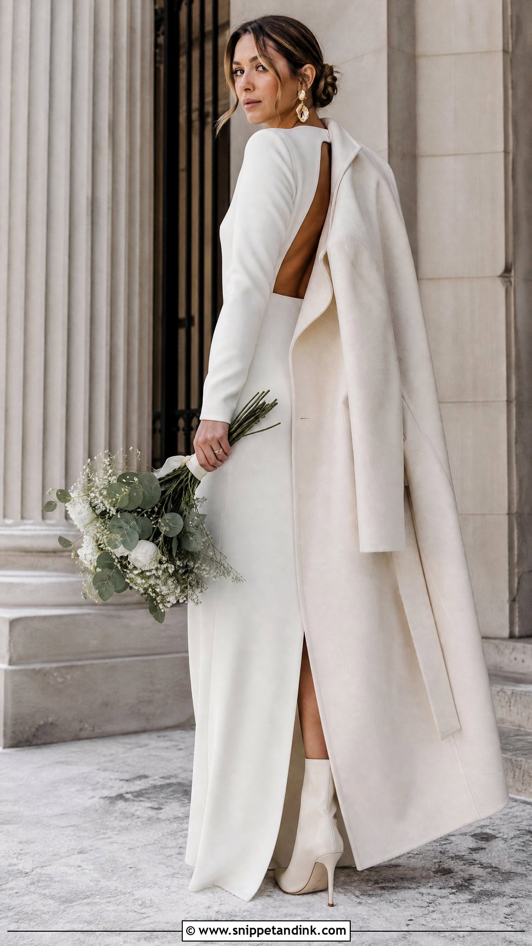 Minimal Column Winter Elopement Dress - Snippet and Ink - 25 Winter Elopement Dress Ideas