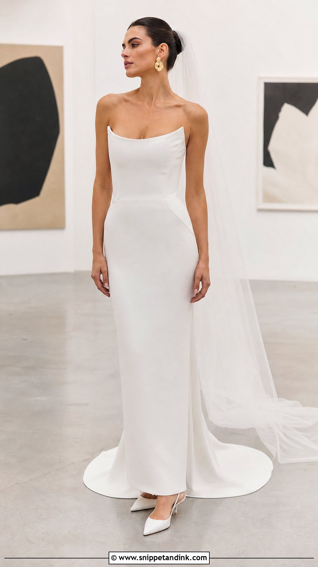 Minimal Crepe Column Strapless Wedding Gown - Snippet and Ink - 20 Strapless Wedding Gown Ideas
