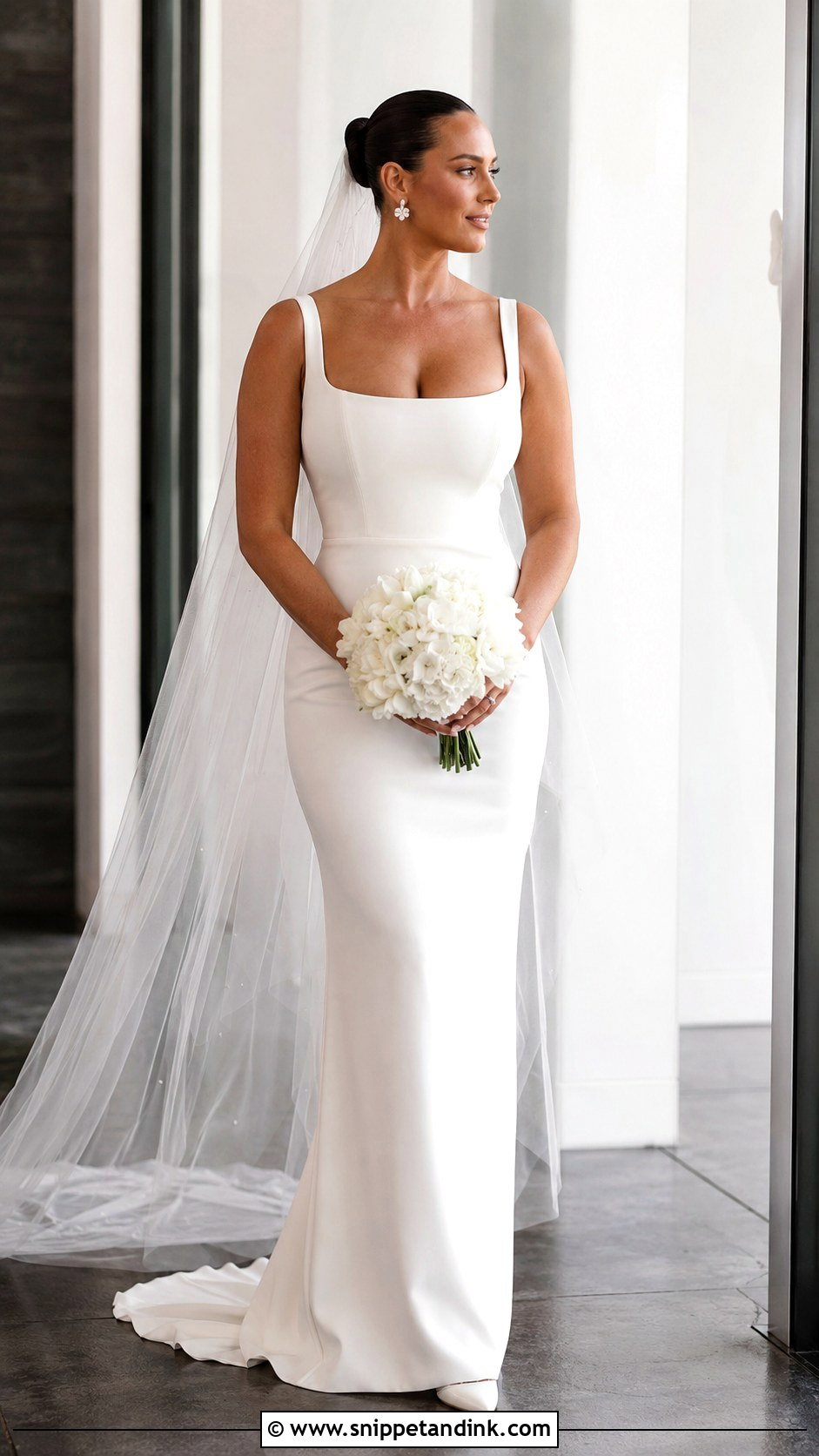 Minimal Crepe Column Wedding Dress - Snippet and Ink - 20 Big Bust Wedding Dresses