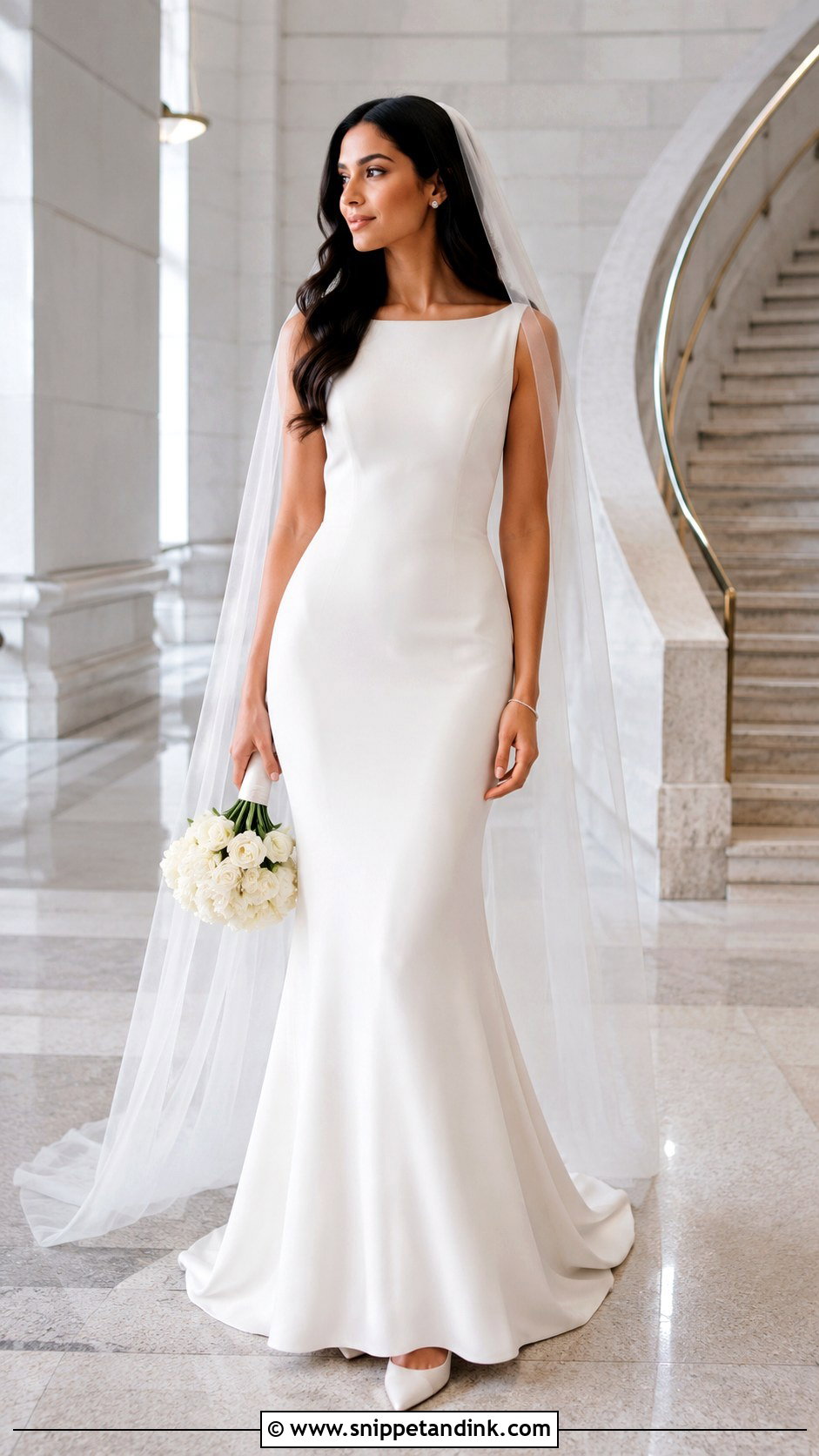 Minimal Crepe KYHA Wedding Dress With Chapel Veil - Snippet and Ink - 20 Khya Studios Wedding Dress Ideas