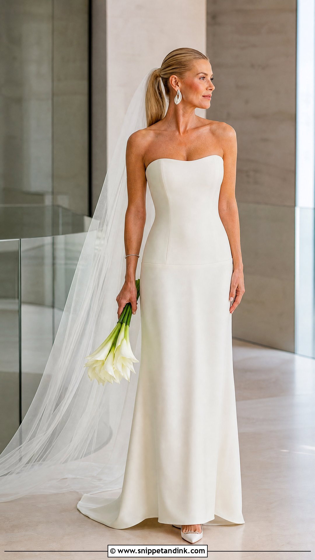 Minimal Crepe Strapless Drop Waist Wedding Dress - Snippet and Ink - 20 Strapless Drop Waist Wedding Dress Ideas