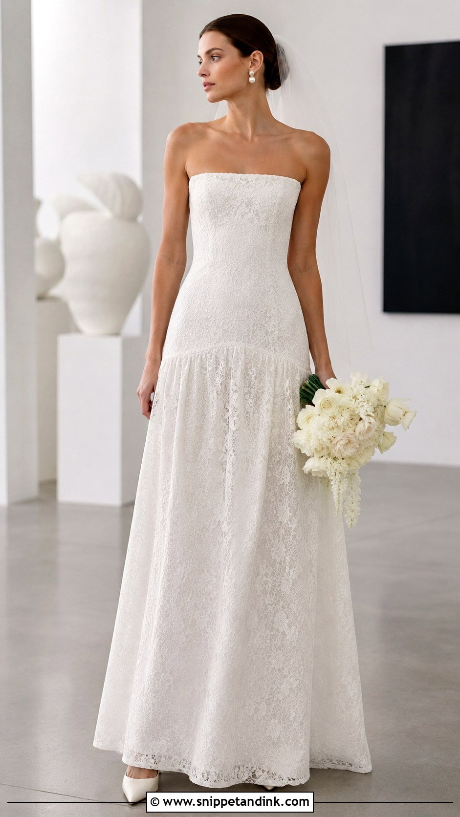 Minimal Drop Waist Lace Wedding Dress - Snippet and Ink - 20 Drop Waist Lace Wedding Dress Ideas
