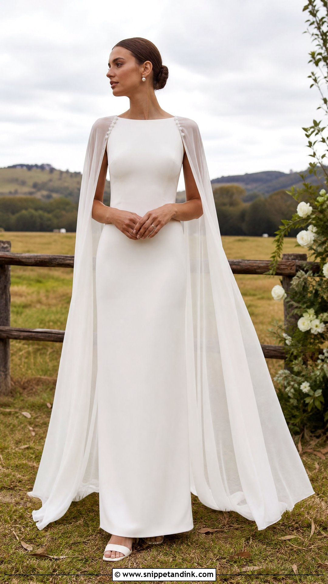 Minimal Farm Wedding Dress With Bridal Cape - Snippet and Ink - 25 Farm Wedding Dress Ideas