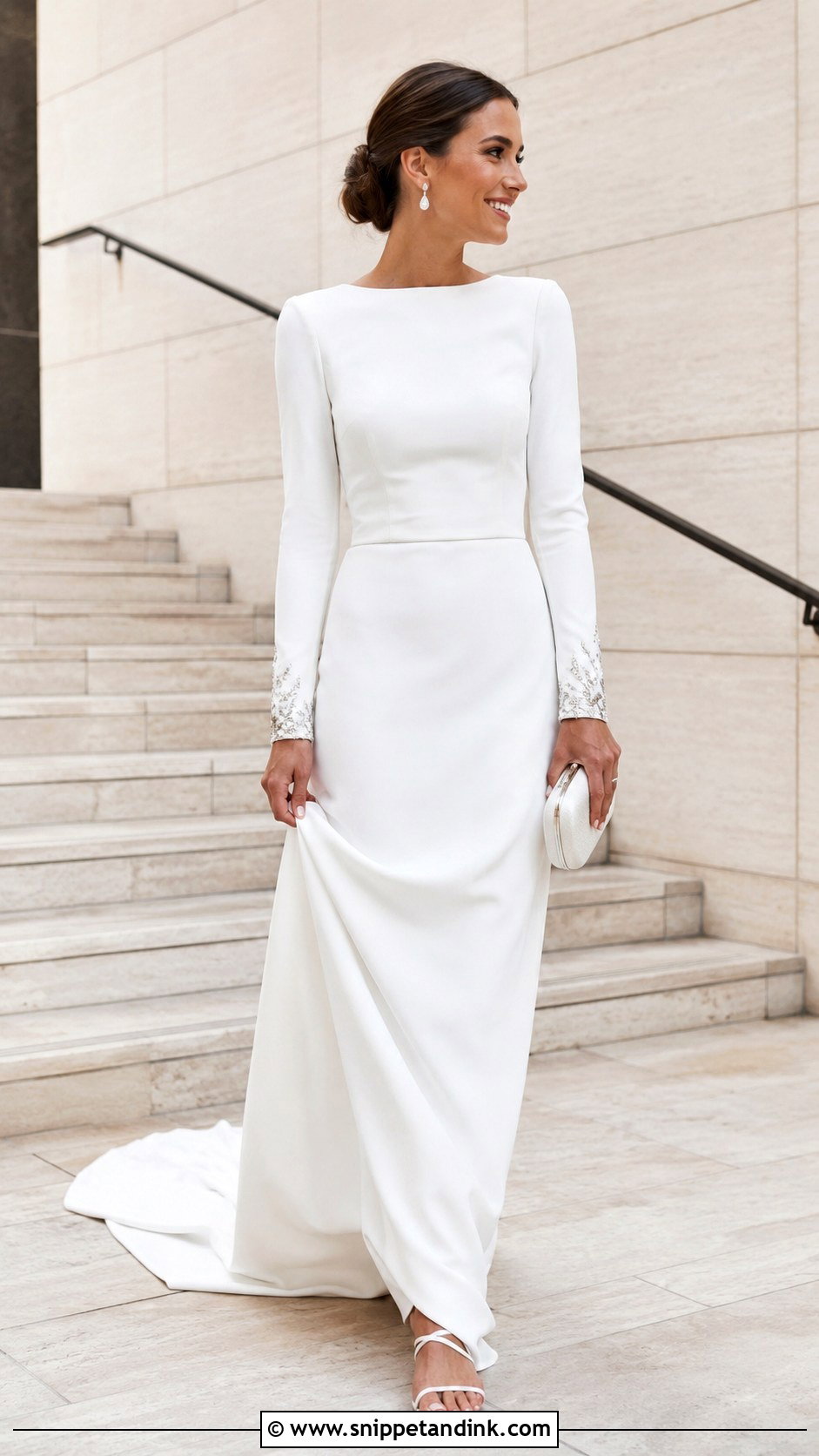 Minimal Flat Wedding Sandals With Long Sleeve Wedding Dress - Snippet and Ink - 20 Flat Wedding Sandals Ideas