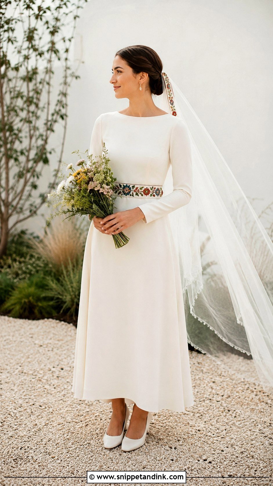 Minimal Folk Wedding Dress With Embroidered Belt - Snippet and Ink - 20 Folk Wedding Dress Ideas