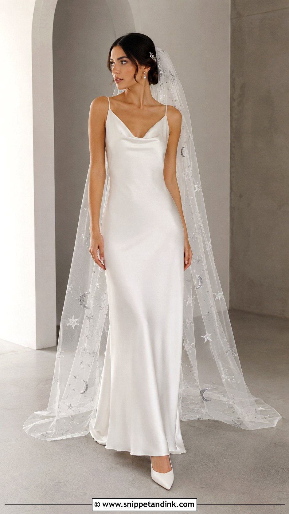Minimal Galaxy Wedding Dress With Star Veil - Snippet and Ink - 20 Galaxy Wedding Dress Ideas