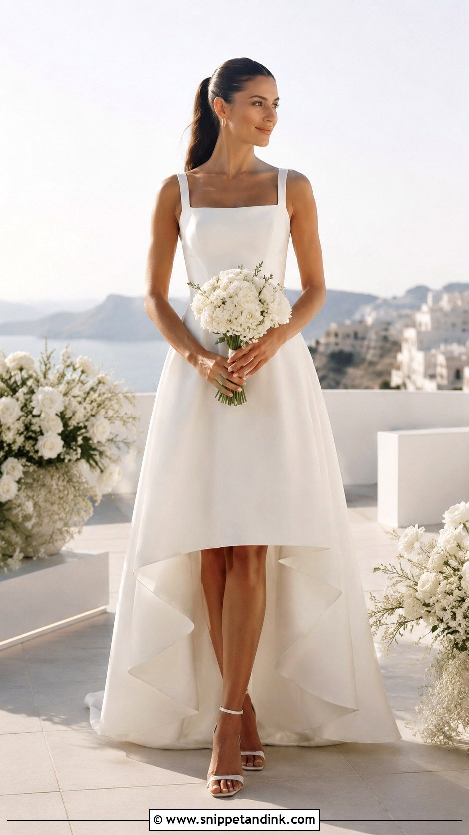 Minimal High Low Wedding Dress With White Sandals - Snippet and Ink - 25 High Low Wedding Dress Ideas