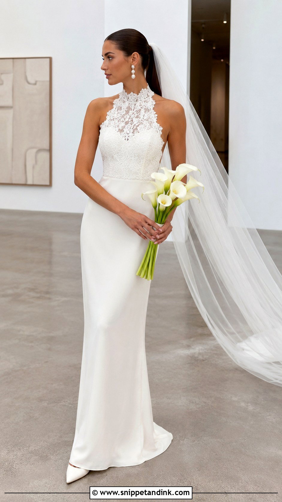 Minimal Lace Halter Wedding Dress - Snippet and Ink - 20 Halter Neck Lace Wedding Dress Ideas