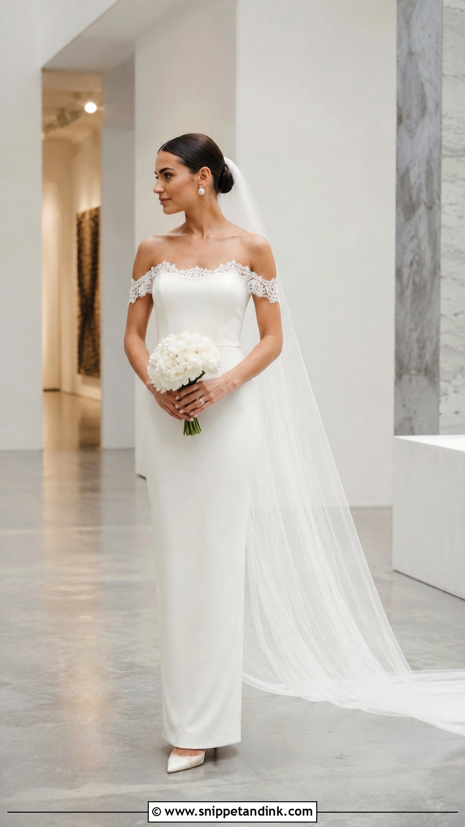 Minimal Lace Off Shoulder Wedding Dress - Snippet and Ink - 20 Lace Off Shoulder Wedding Dress Ideas